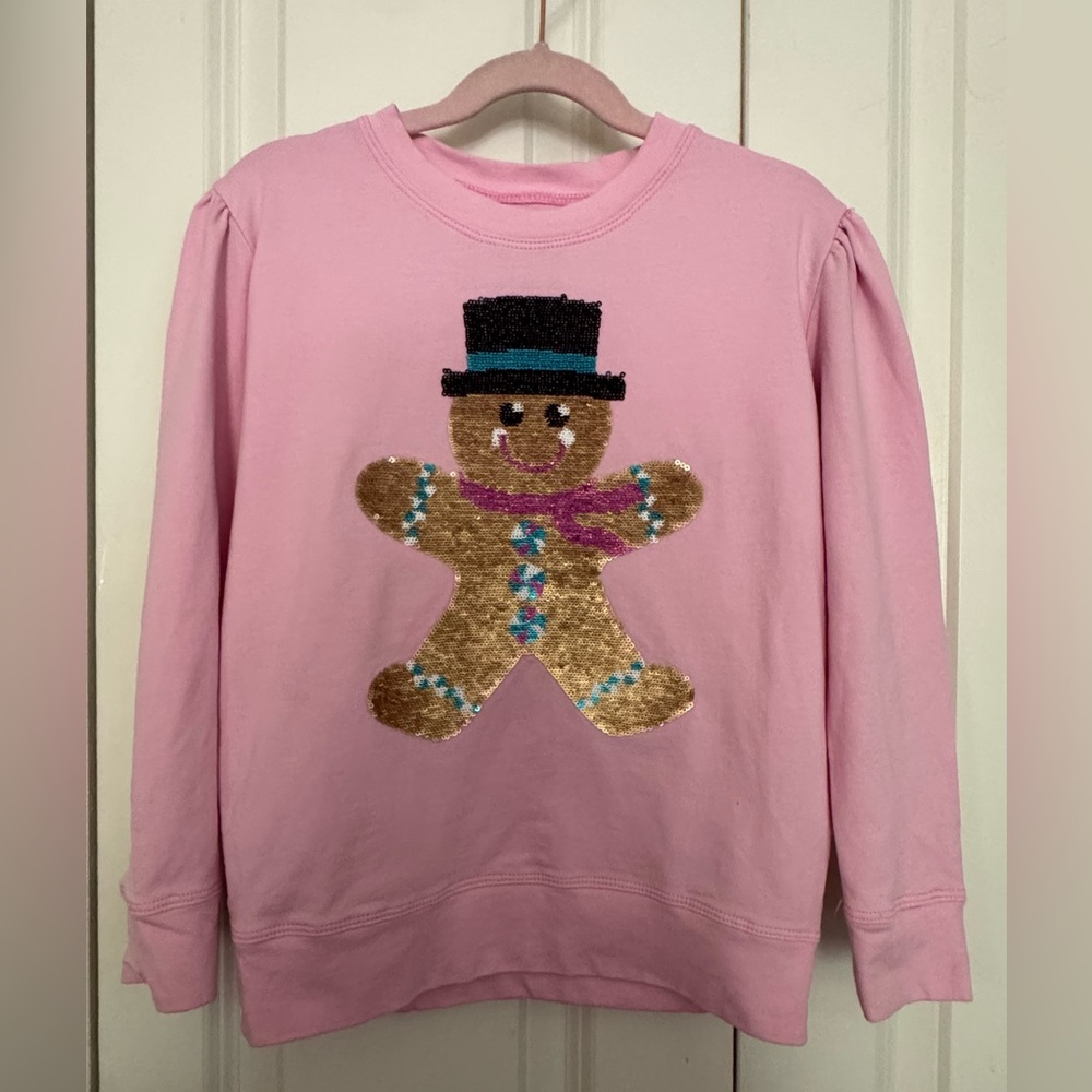 Girls' Pink Sequin Gingerbread Pullover Sweatshirt